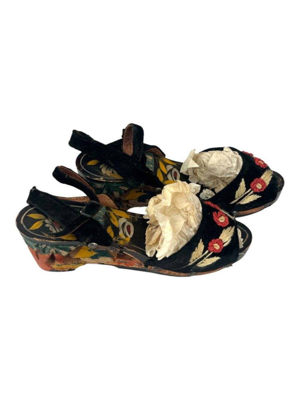 Vintage WW2 Women's Carved Wooden Hand Painted Shoes - Size 5 - Picture 2 of 9